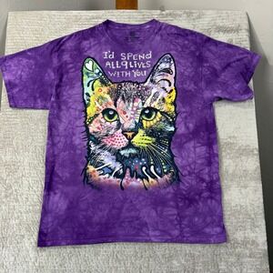 The Mountain Purple Tie Dye Cat Shirt 2XL Spend All 9 Lives With You Graphic Tee